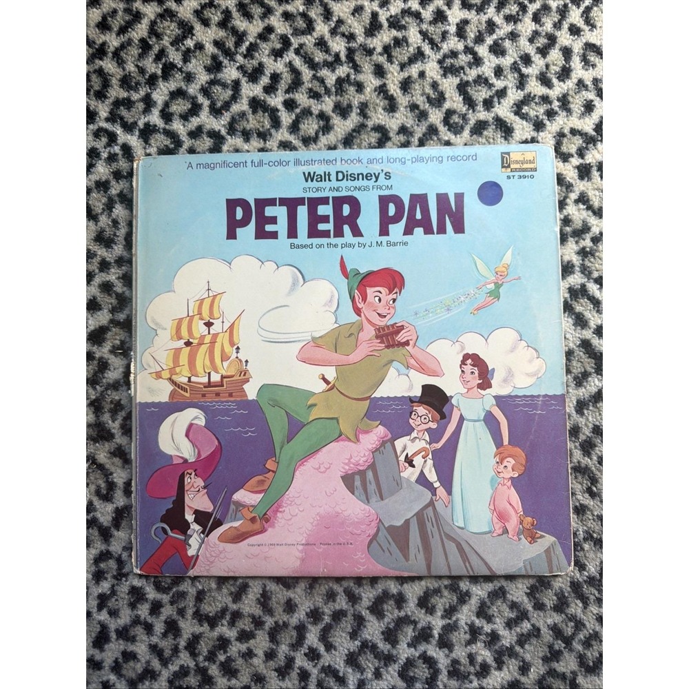 VTG 1969 Walt Disney's "PETER PAN" Record & Book, #3910 Disney Records, Preowned